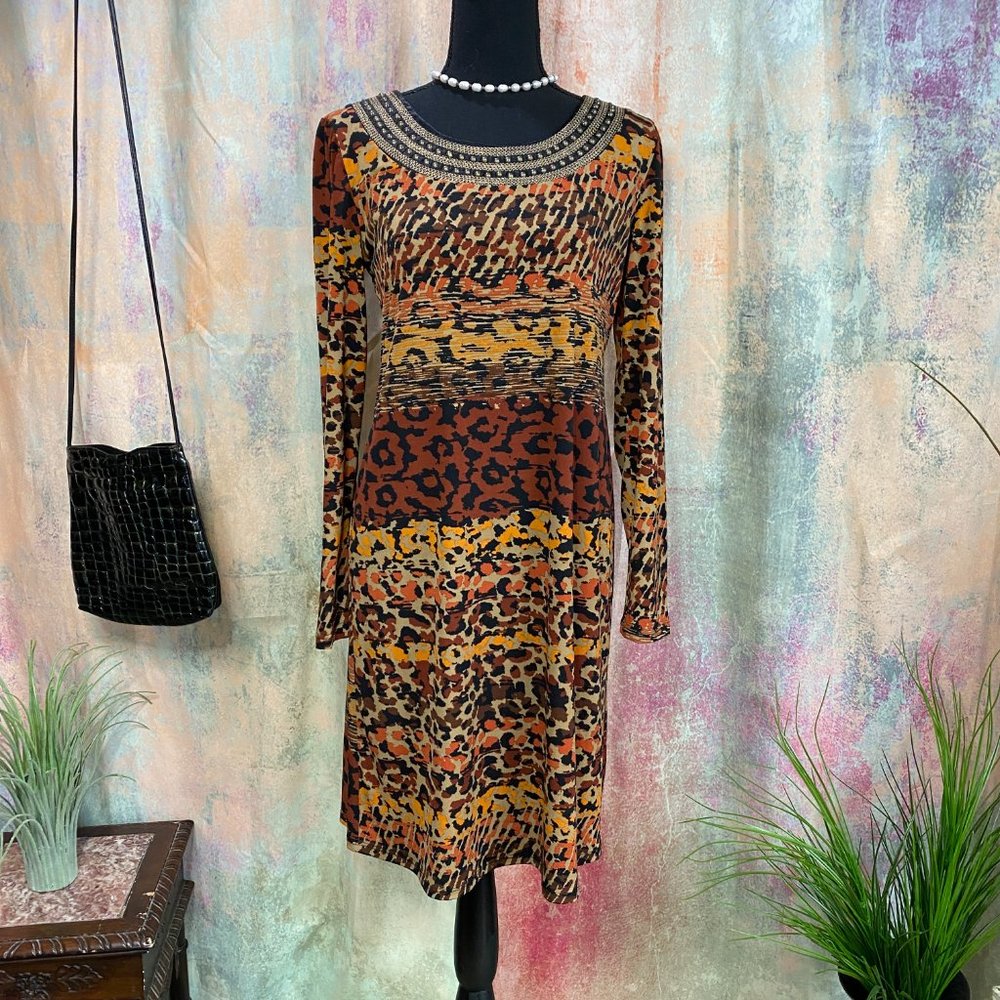 📌Tiana B. Cute Animal Print Dress with Beads and long Sleeves